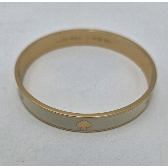 Kate Spade New York White and Gold Enamel Bangle Bracelet Gold Trim Gold Spades - Picture 2 of 6